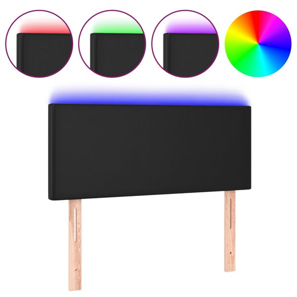 vidaXL LED Горна табла за легло, черна, 100x5x78/88см, изкуствена кожа