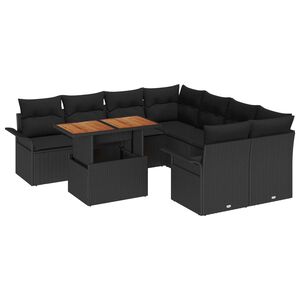 vidaXL Градински Софа Комплект със съхранение 9 pcs Черно Полиратан