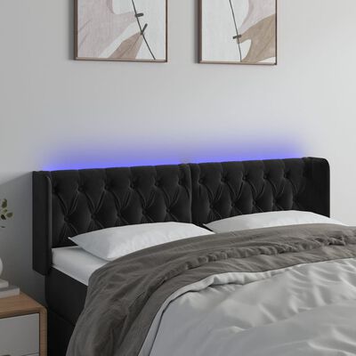 vidaXL LED горна табла за легло, черна, 147x16x78/88 см, кадифе