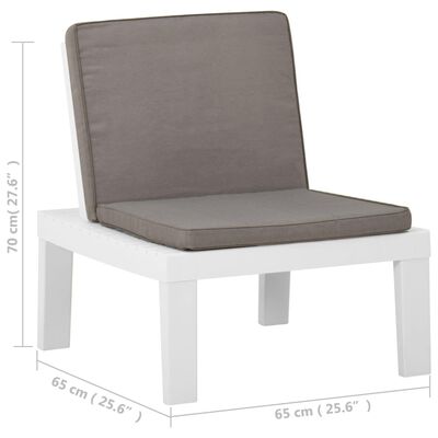 vidaXL Градински лаундж стол с възглавница, пластмаса, бял