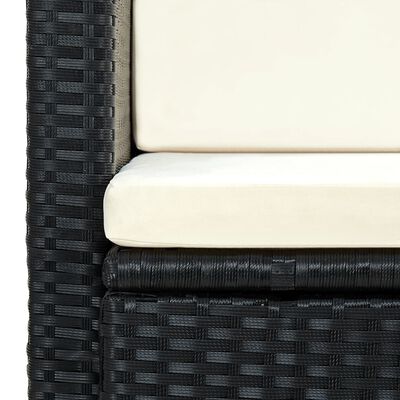 vidaXL 2-местен градински диван с възглавници, черен, полиратан