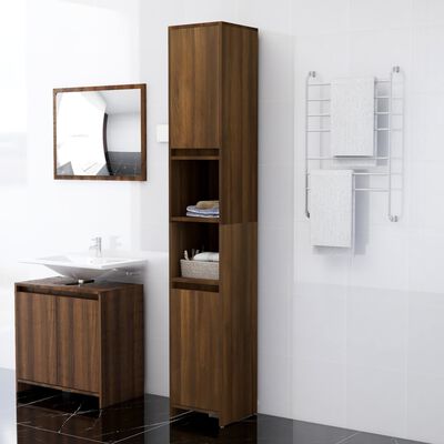 vidaXL Шкаф за баня, кафяв дъб, 30x30x183,5 см, инженерно дърво