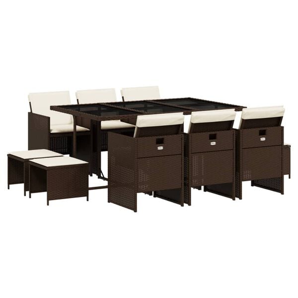 vidaXL Градински комплект с възглавници 11 части кафяв полиратан