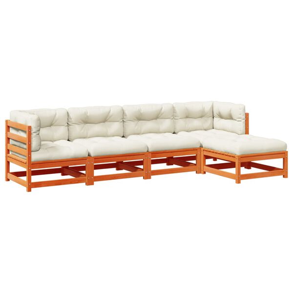 vidaXL Градински комплект с възглавници, 5 части, восъчнокафяв