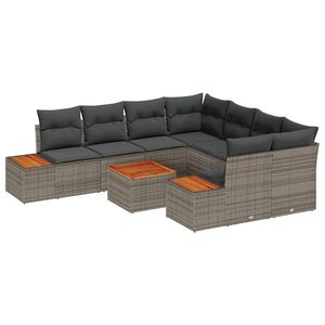vidaXL Градински Софа Комплект с възглавница 9 pcs Сив Полиратан