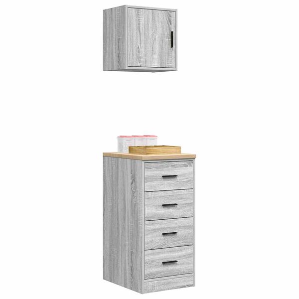 vidaXL гаражни шкафове, 2 бр, бетонно сиви, инженерно дърво