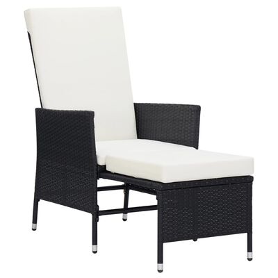 vidaXL Накланящ се градински стол с възглавници, полиратан, черен