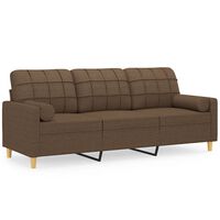 vidaXL 3-местен диван с декоративни възглавници кафяв плат 180 см