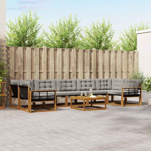 vidaXL Комплект дивани за открито 8 pcs Естествено и светло сиво