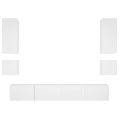 vidaXL ТВ стенни шкафове, 6 части, с LED светлини, бели