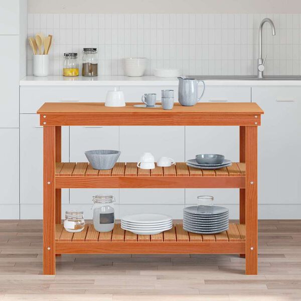 vidaXL Работна маса Восъчнокафяв 110,5 x 50 x 80 cm Борово дърво масив