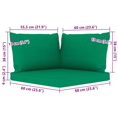 vidaXL Градински лаундж комплект от 10 части със зелени възглавници