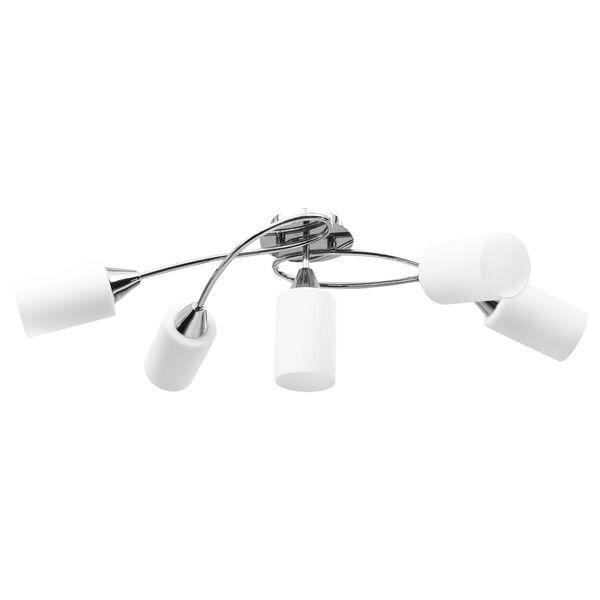 vidaXL Полилей с керамични цилиндрични абажури, за 5 крушки Е14, бели