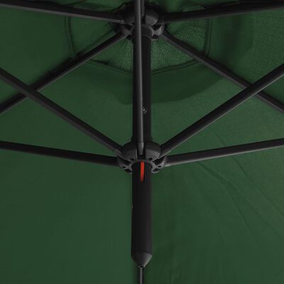 vidaXL Двоен чадър със стоманен прът, зелен, 600 см