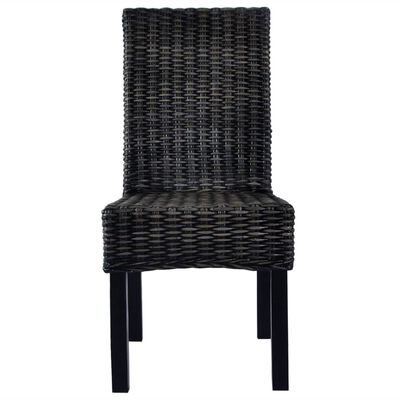 vidaXL Трапезни столове, 6 бр, черни, кубу ратан и мангова дървесина