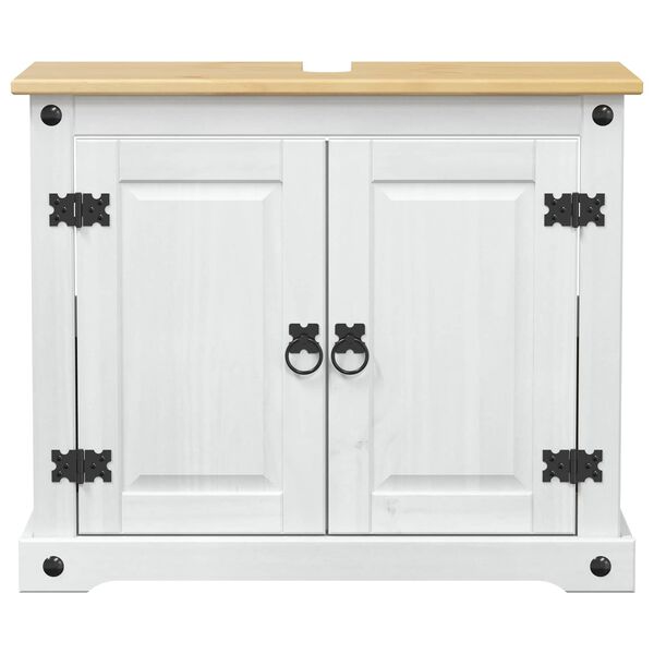 vidaXL Шкаф за мивка с рафт Бяло 73 x 33 x 60 см Солидно борово дърво