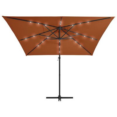vidaXL Градински чадър с LED осветление, теракота, 250x250 см