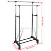 vidaXL Регулируема стойка за дрехи, 4 Колела, 2 релси