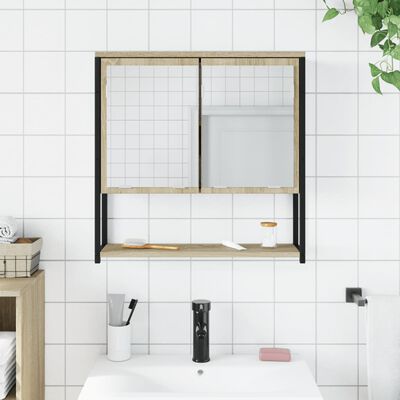 vidaXL Шкаф за баня с огледало, дъб сонома, 60x16x60 см, ПДЧ