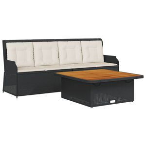 vidaXL Градински комплект с възглавници, 3 части, черен полиратан