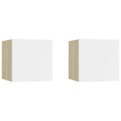 vidaXL Нощни шкафчета, 2 бр, бяло и дъб сонома, 30,5x30x30 см, ПДЧ