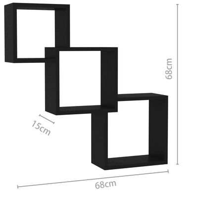 vidaXL Квадратни стенни рафтове, черни, 68x15x68 см, инженерно дърво