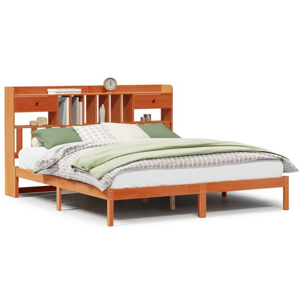 vidaXL Легло с етажерка за книги, без матрак, 180x200 см, бор масив