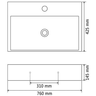 vidaXL Мивка с отвор за смесител, керамична, черна 76x42,5x14,5 см