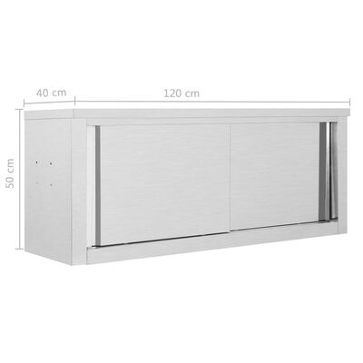 vidaXL Кухненски стенен шкаф с плъзгащи врати, 120x40x50 см, стомана