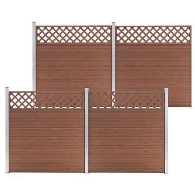 vidaXL Комплект WPC ограда, 4 квадратни пана, 699x185 см, кафяв