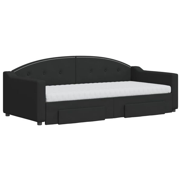 vidaXL Канапе с изтеглящо легло и чекмеджета черно 90x190 см плат
