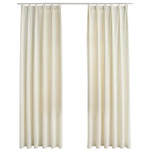 vidaXL Затъмняващи завеси с куки, 2 бр, кадифе, кремави, 140x225 см