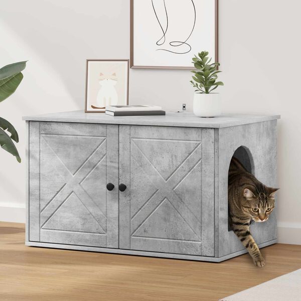 vidaXL Къща за котки Бетон 85 x 55 x 50 см Инженерно дърво