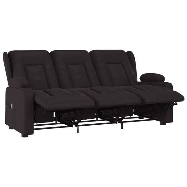 vidaXL 3-местен масажен реклайнер с държачи за чаши, черен, еко кожа
