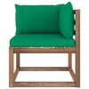 vidaXL Градински палетен ъглов диван със зелени възглавници