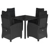 vidaXL Градински трапезен комплект възглавници 5 части черен полиратан