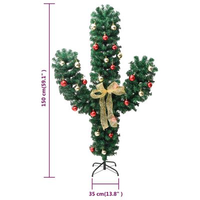 vidaXL Коледен кактус със стойка и LED, зелен, 150 см, PVC