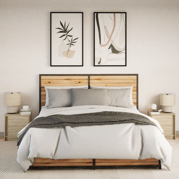 vidaXL Нощни шкафчета с LED, 2 бр, сонома дъб, инженерно дърво