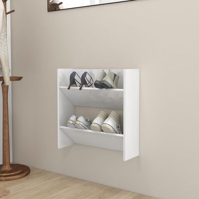 vidaXL Стенeн шкаф за обувки, бял гланц, 60x18x60 см, ПДЧ