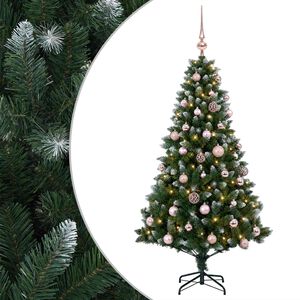 vidaXL Изкуствена коледна елха с топки 120 см 150 LED светодиода