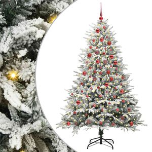 vidaXL Изкуствена светена коледна елха с комплект топки Зелено 180 cm