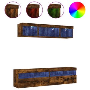 vidaXL ТВ стенни модули с LED, 5 части, опушен дъб, инженерно дърво