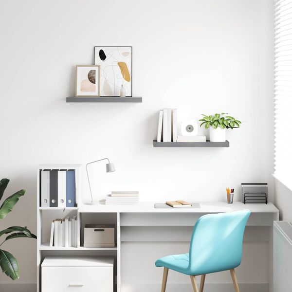 vidaXL Окачени стенни рафтове, 2 бр, сиви, 60x23,5x3,8 см, МДФ