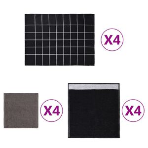 vidaXL Комплект кърпи от 12 части, черен, памук