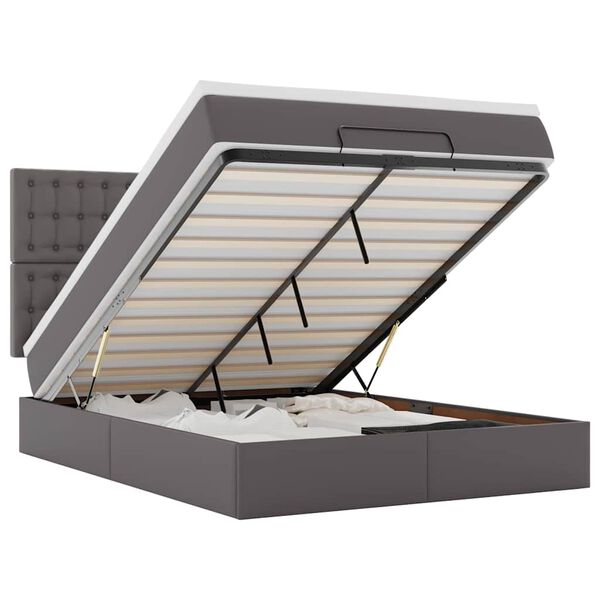 vidaXL Османска легло с матрак&LED, сиво, 140x190 см, изкуствена кожа