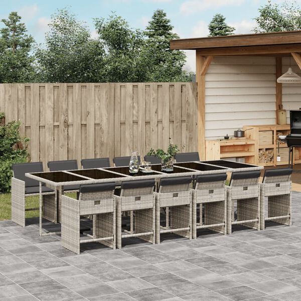 vidaXL Градински комплект от 13части с възглавници светлосив полиратан