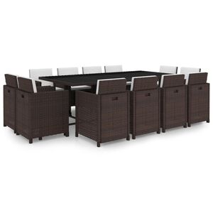 vidaXL Градински комплект с възглавници, 13 части, кафяв полиратан