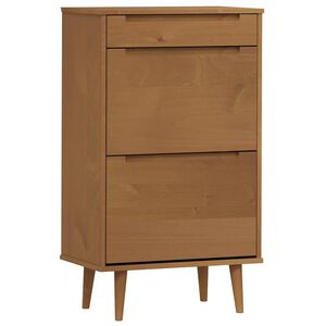 vidaXL Шкаф за обувки MOLDE, кафяв, 59,5x35x103 см, бор масив