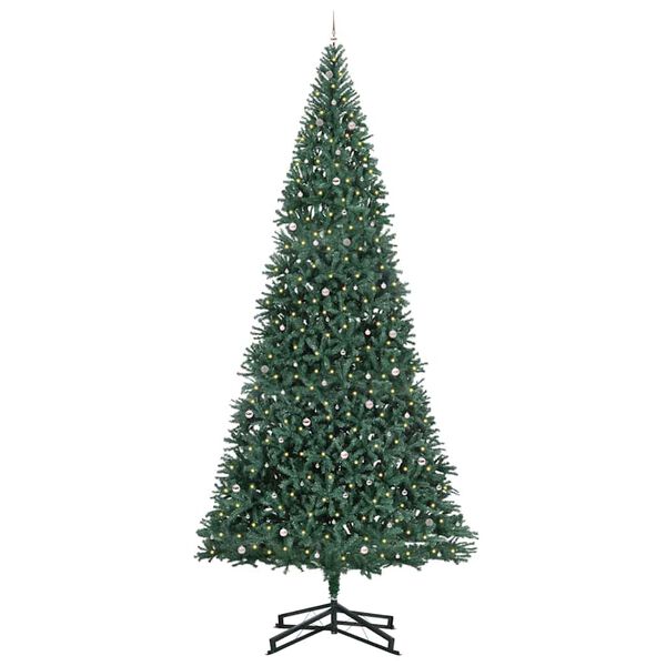 vidaXL Изкуствена светена коледна елха с комплект топки Зелен 500 cm