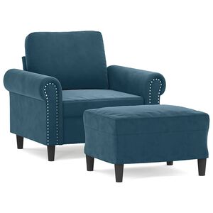 vidaXL Кресло с табуретка, Синьо, 60 см, кадифе